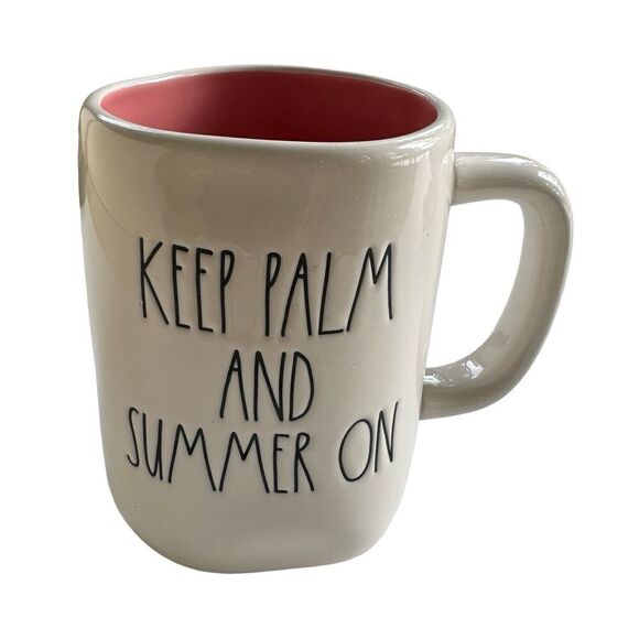 Rae Dunn Coffee Mug Keep Palm and Summer On (Ivory with Black Lettering) NWOT - Picture 3 of 9